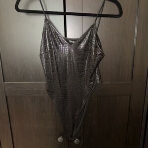 Black pleather tank top bodysuit. Super light and thin. Size: S
